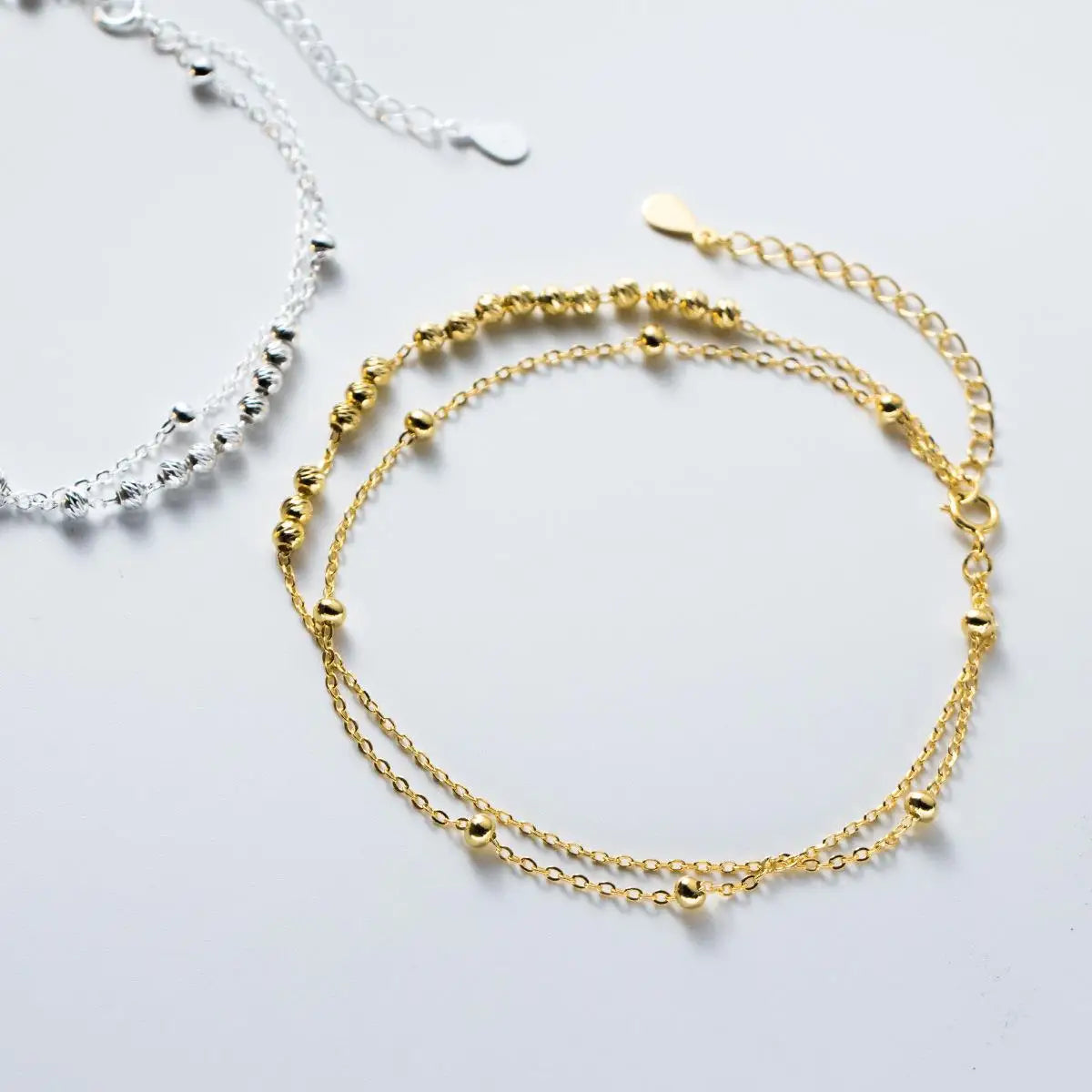 925 Sterling Silver Anklets Woman Bead Anklets For Women Bracelet On The Leg Bilayer Women's Ankle Chain Luxury