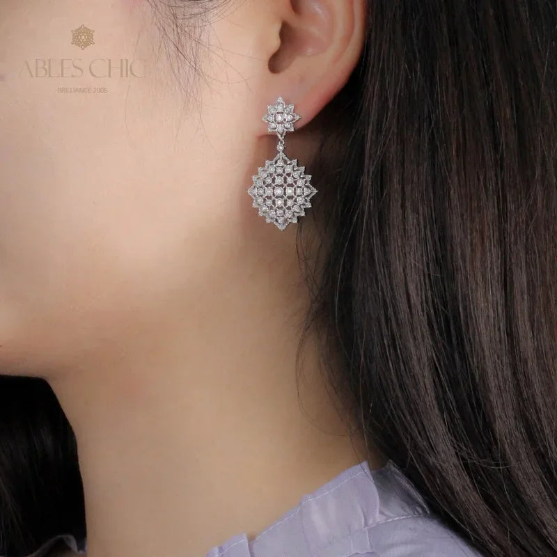925 Sterling Silver Paved CZ Lace Earrings Vintage Zircon Renaissance Dangling Earring Craftsmanship Party Studs C11E4S25488