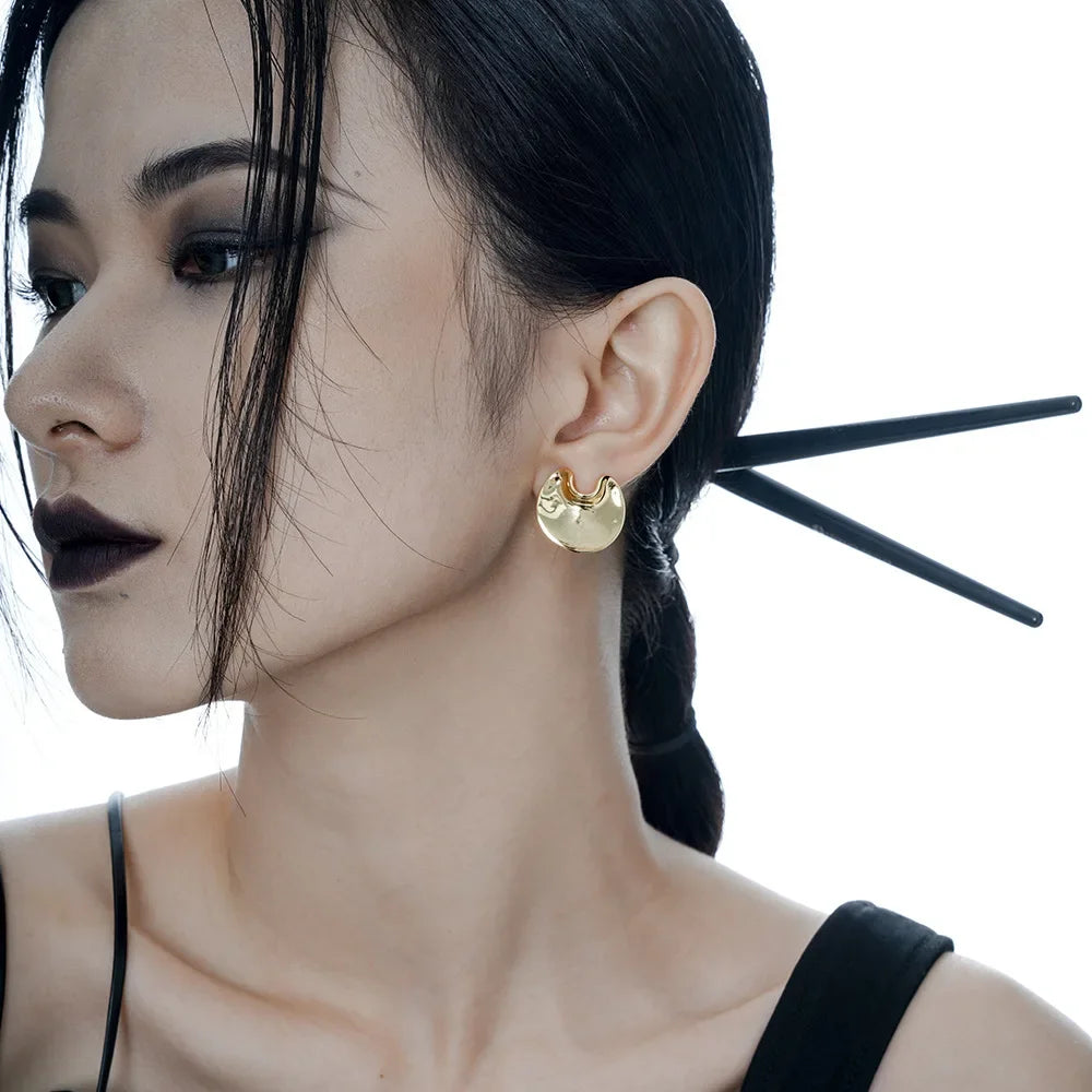 Ables Chic Solid 925 Silver Mirror Finish Irregular Ear Studs 18K Gold Tone Original Party Woman Earrings E1210