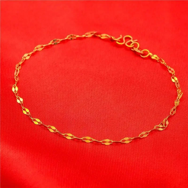Real Copper Plated 24K Gold Color Bracelet Women's Foot Chain Adjustable Waterproof Ribbon Steel Seal 999 Stamp Jewelry
