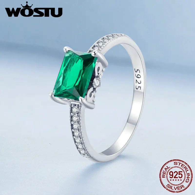 WOSTU 925 Stelring Silver Purple Red Green AAA Zircon Wedding Rings For Women Delicate Bride Engagement Oval Square Party Ring