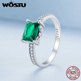 WOSTU 925 Stelring Silver Purple Red Green AAA Zircon Wedding Rings For Women Delicate Bride Engagement Oval Square Party Ring