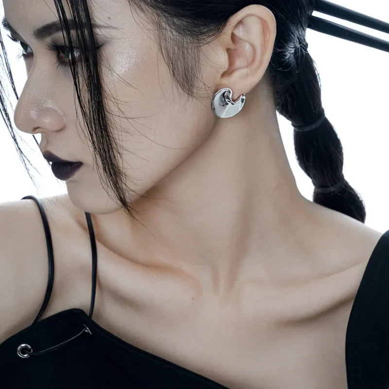 Ables Chic Solid 925 Silver Mirror Finish Irregular Ear Studs 18K Gold Tone Original Party Woman Earrings E1210