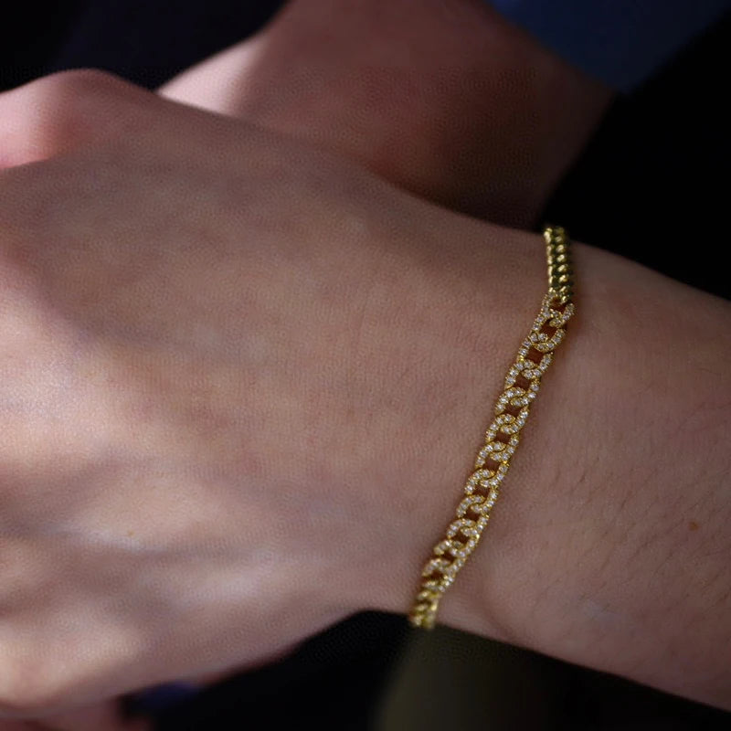 Aazuo 18K Solid Yellow Gold Real Diamond Lovely Lady Luxury Cuban Chain Bracelet For Woman Upscale Trendy Engagement Party Au750