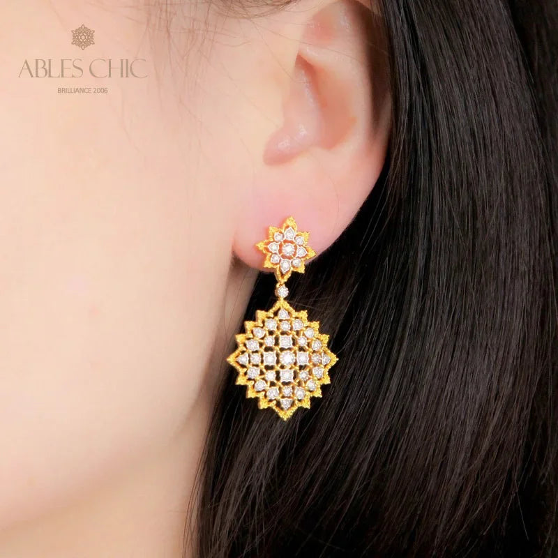 925 Sterling Silver Paved CZ Lace Earrings Vintage Zircon Renaissance Dangling Earring Craftsmanship Party Studs C11E4S25488