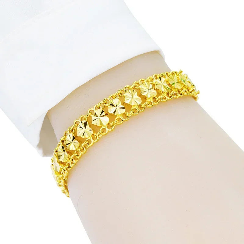 Cute 22k Gold Bracelet for Women Wedding Engagement Jewelry Luxury Widen Watch Chain Bracelet Not Fade Fine Jewelry Gifts